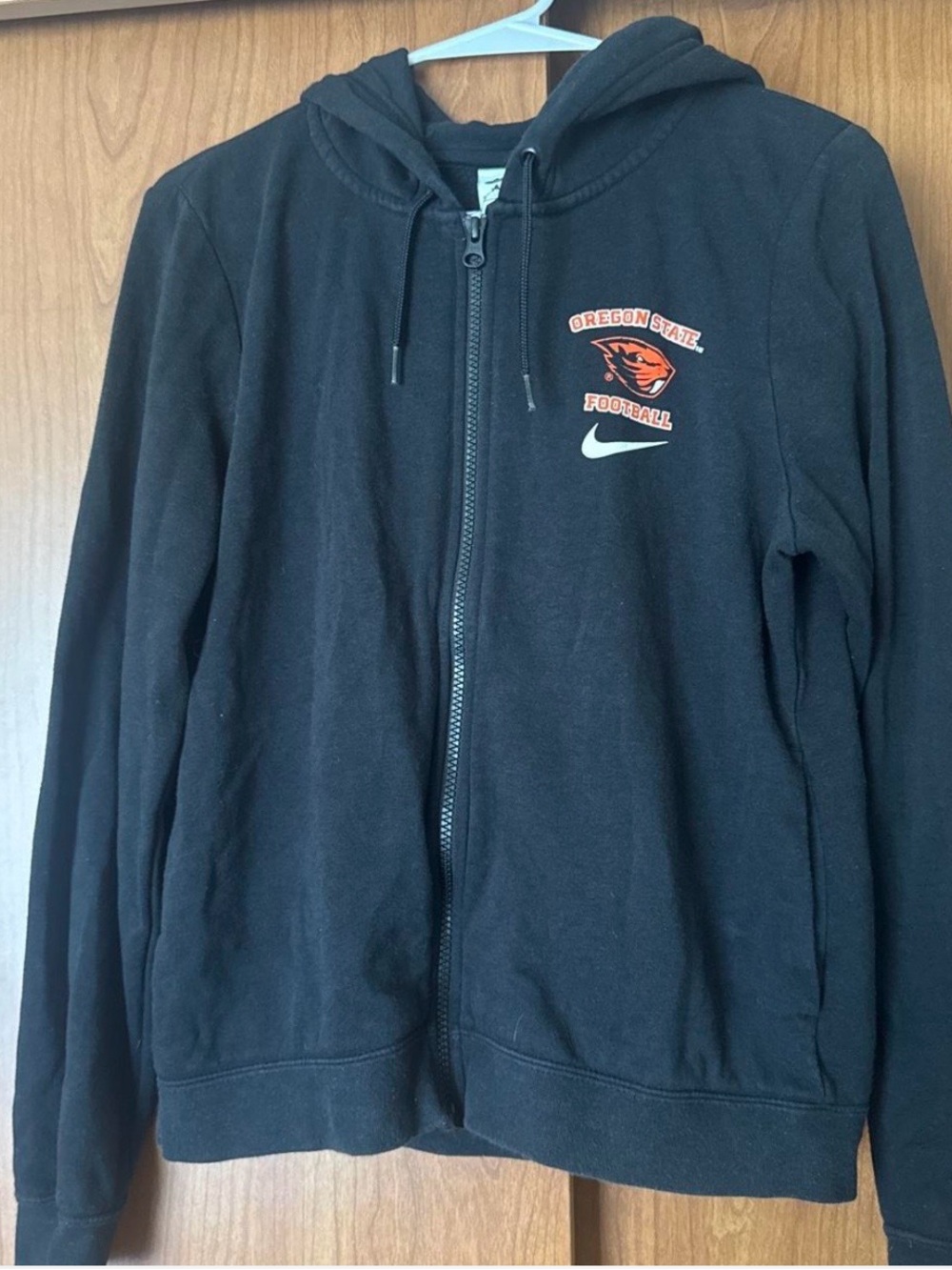 Nike Black Full-Zip Hoodie with Orange Oregon State Football Logo Women’s